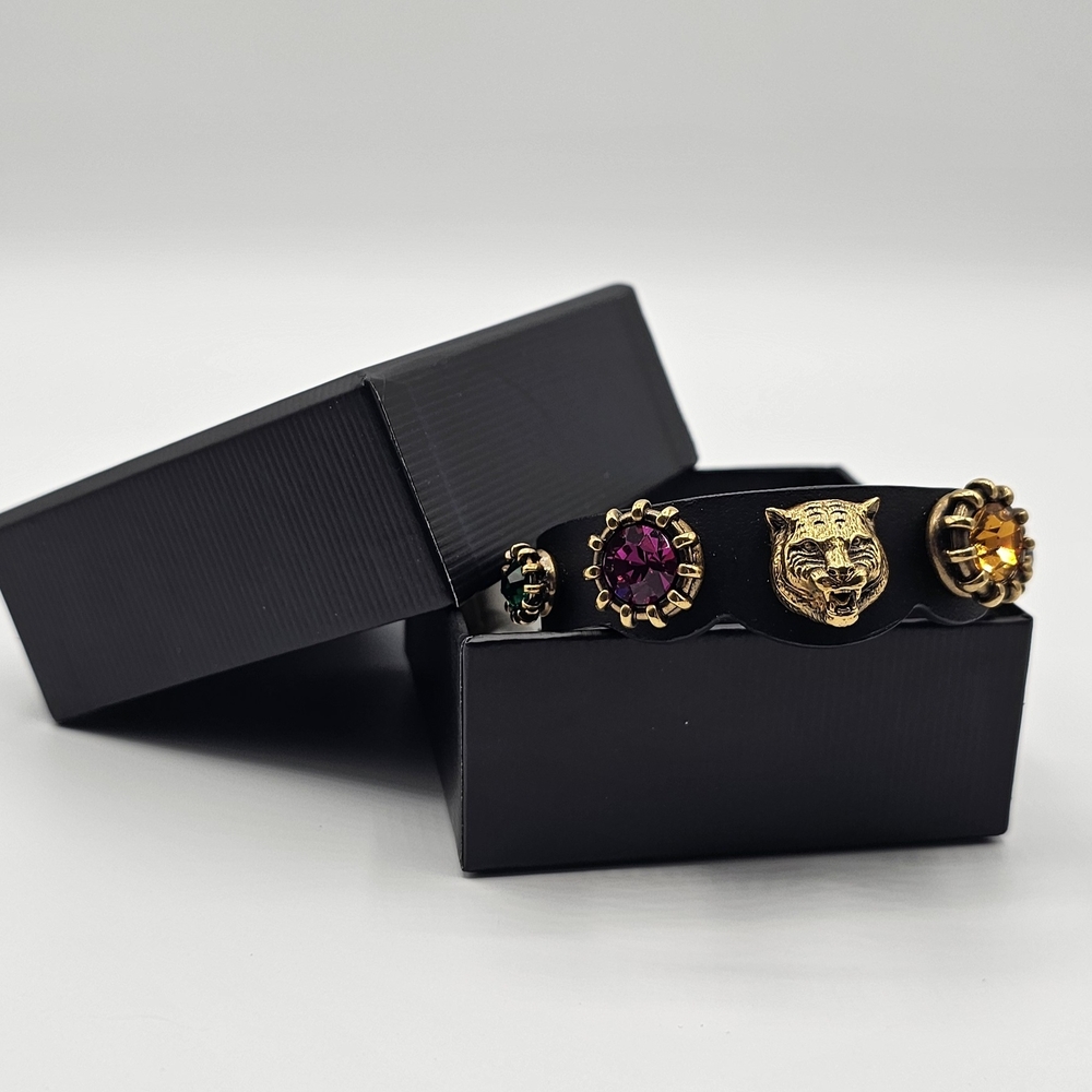 Gucci Black and Gold Bracelet with Gem Accents